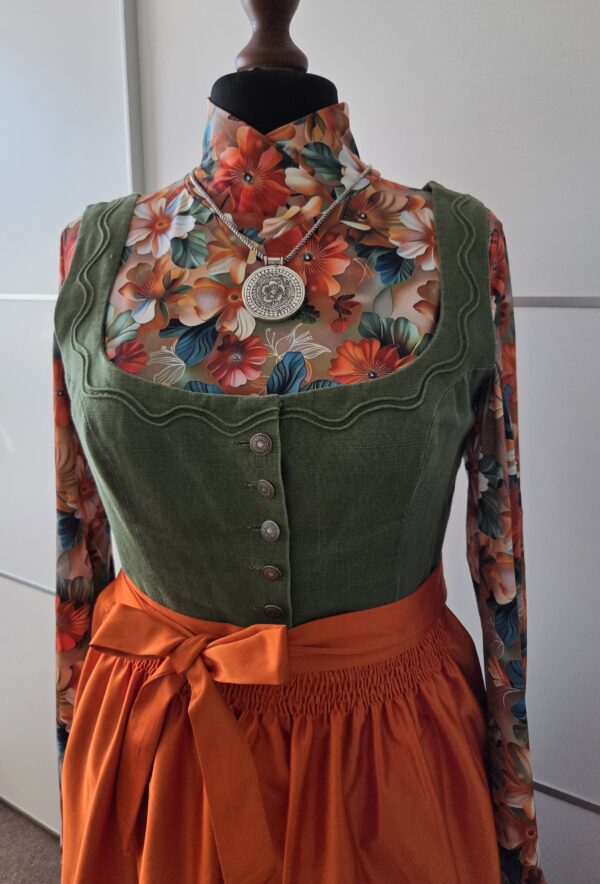 Friesach Leinenweberei Trachten Dirndl grün orange  3teilig  Gr. 44 – Bild 2